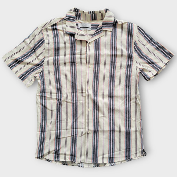 Cotton On Riviera Short Sleeve 100 Cotton Striped Print Button Down Shirt Men M - Picture 1 of 5